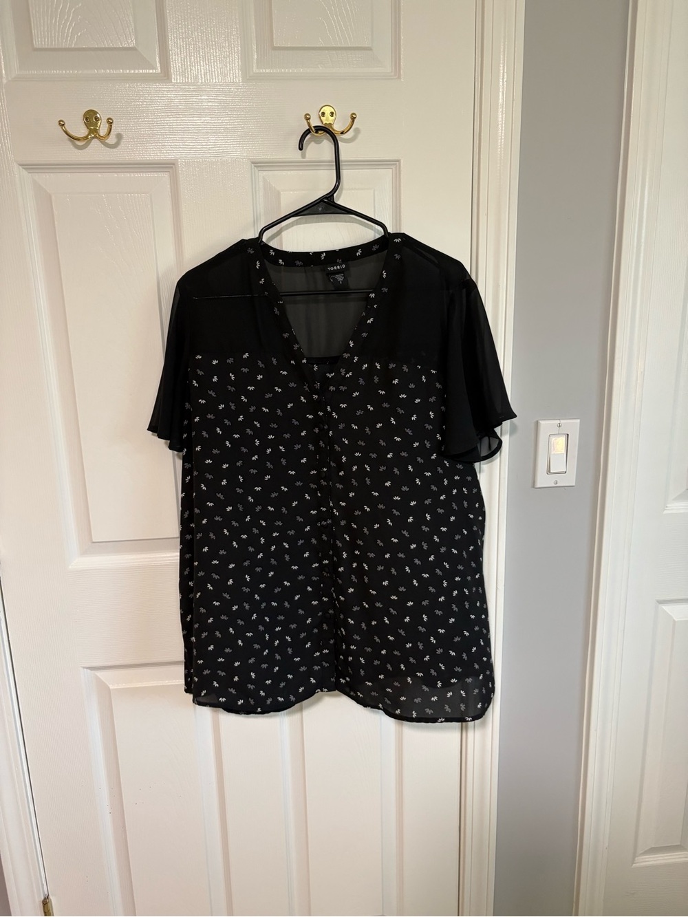 torrid Black Floral Sheer Yoke V-Neck Blouse